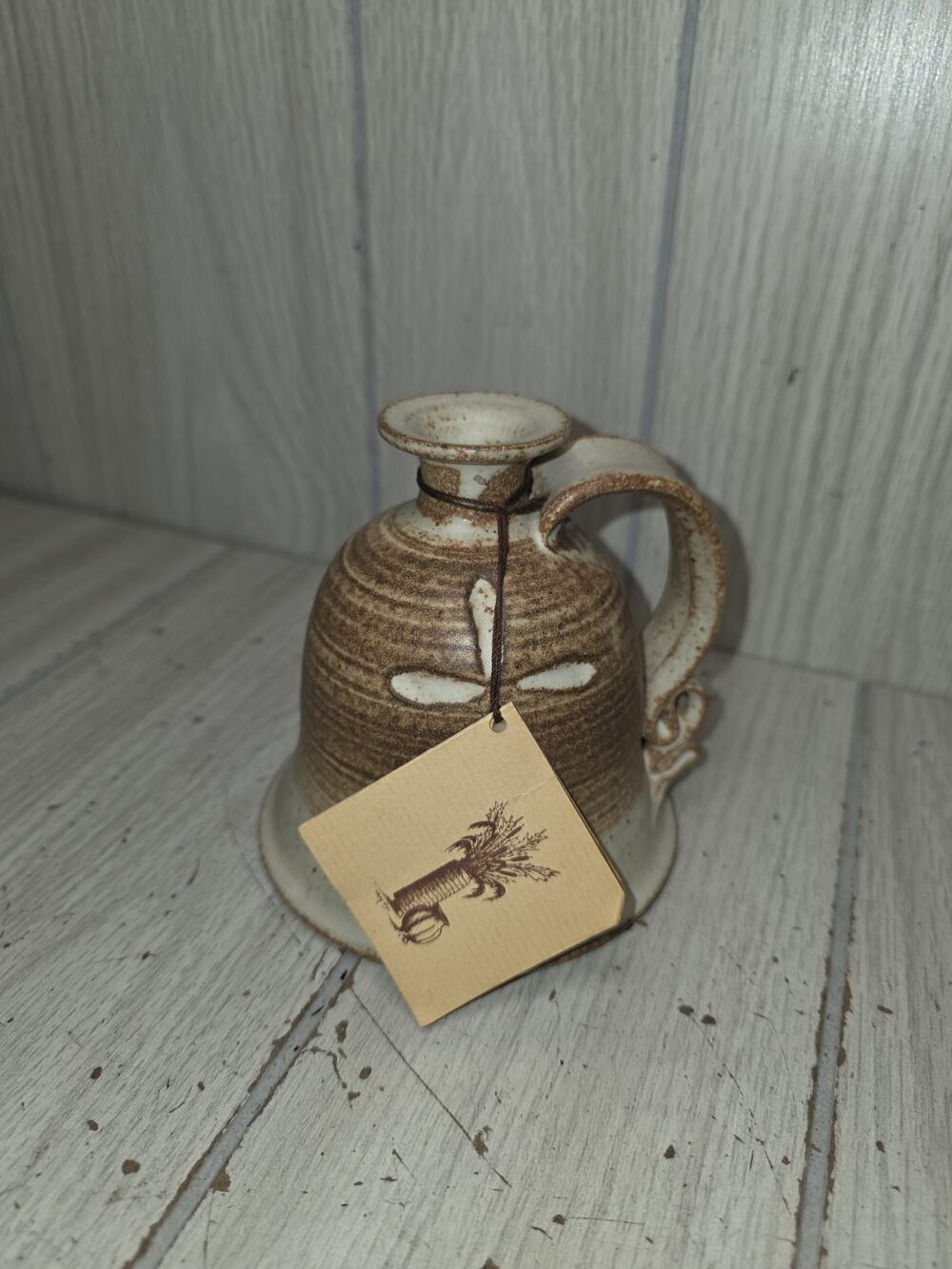 Vtg Speckled Brown Stoneware Art Margos Pottery Vase Handmade Rustic Tag